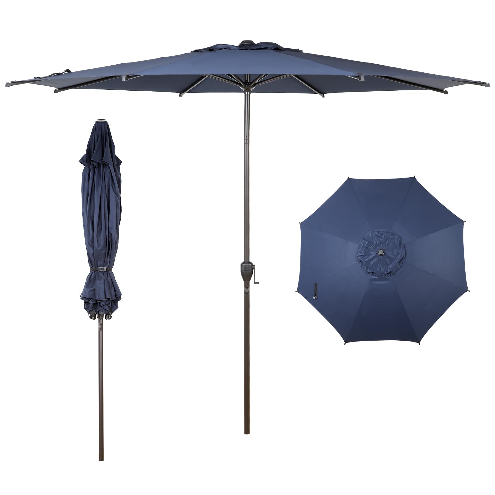 Abba Patio 9FT Lyon Outdoor Patio Umbrella Outdoor Table Umbrella with Push Button Tilt and Crank Market Umbrella 8 Sturdy Ribs UV Protection Waterproof for Garden Deck Backyard Pool, Navy Blue