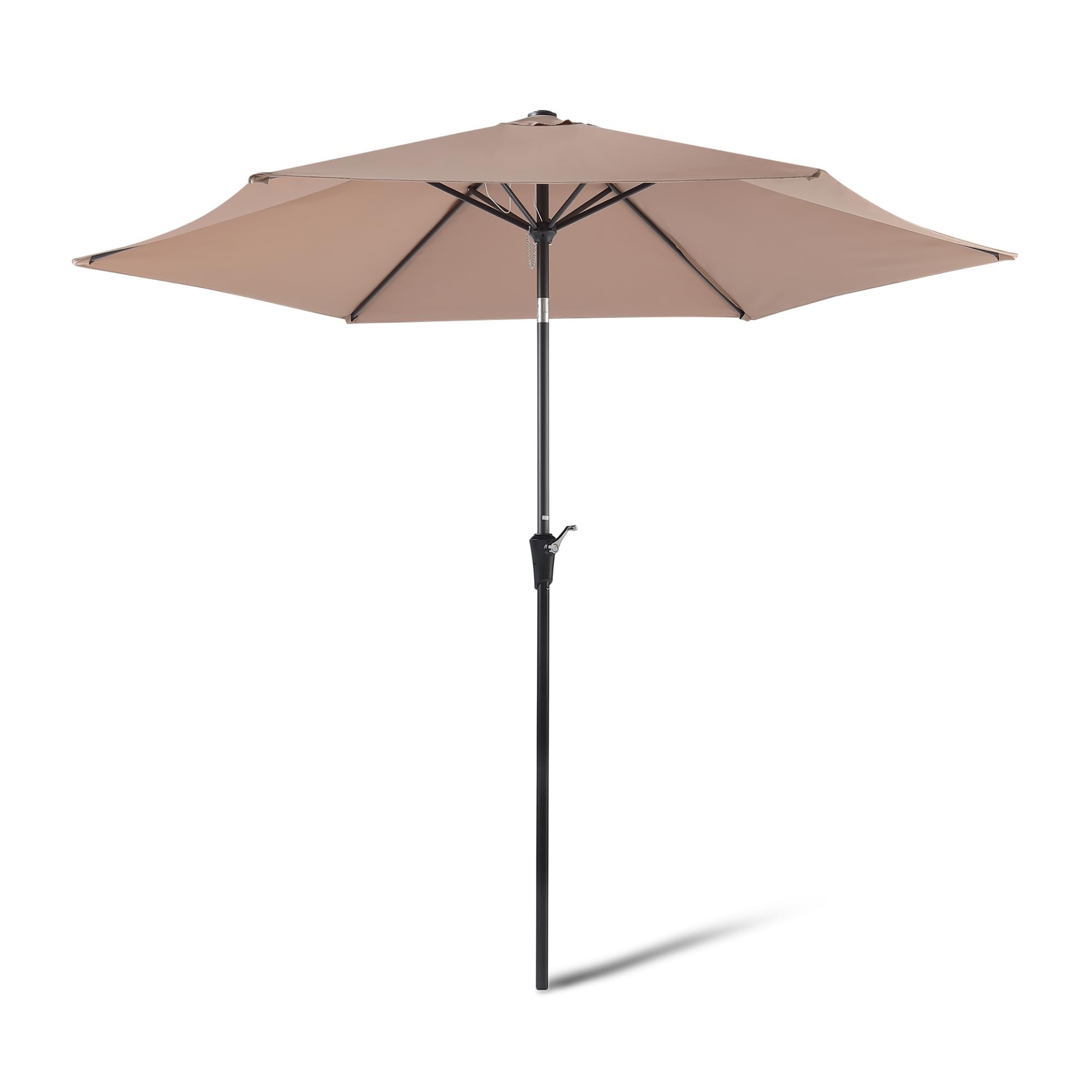 Amazon Basics Patio Umbrella with Crank Lift and Push Button Tilt, 9 Foot, Tan, Aluminum Pole, Steel Ribs
