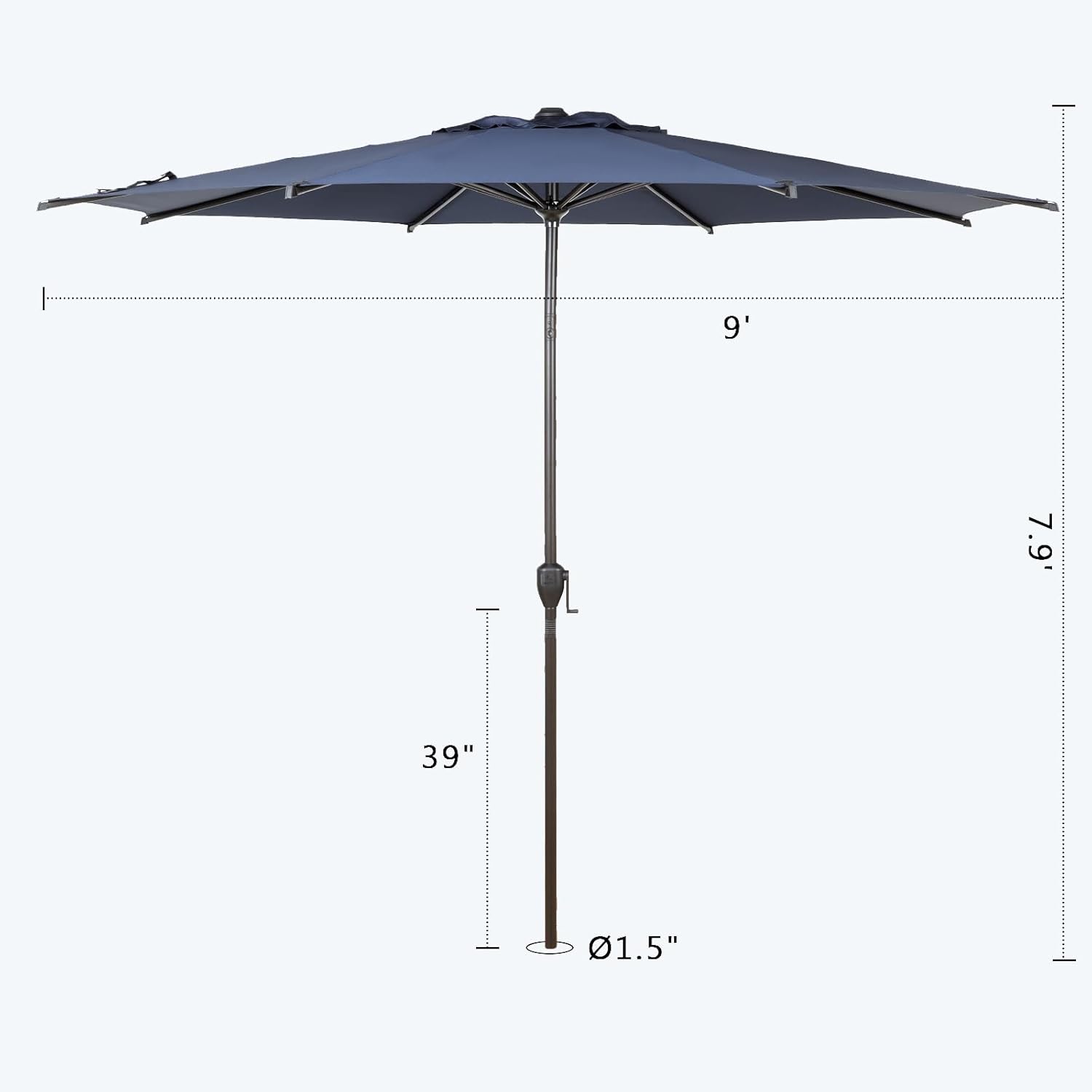 Abba Patio 9FT Lyon Outdoor Patio Umbrella Outdoor Table Umbrella with Push Button Tilt and Crank Market Umbrella 8 Sturdy Ribs UV Protection Waterproof for Garden Deck Backyard Pool, Navy Blue