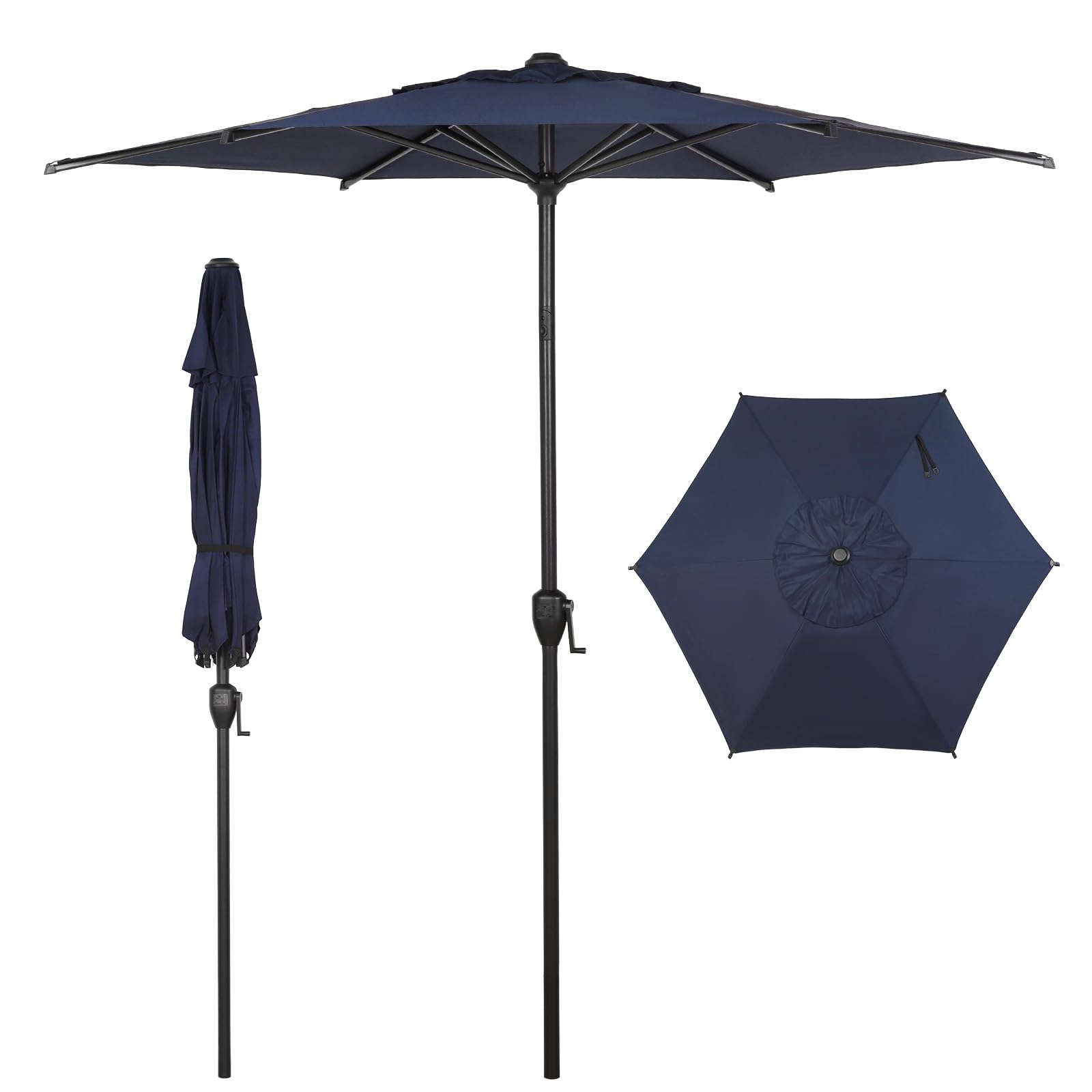 Abba Patio 9FT Lyon Outdoor Patio Umbrella Outdoor Table Umbrella with Push Button Tilt and Crank Market Umbrella 8 Sturdy Ribs UV Protection Waterproof for Garden Deck Backyard Pool, Navy Blue