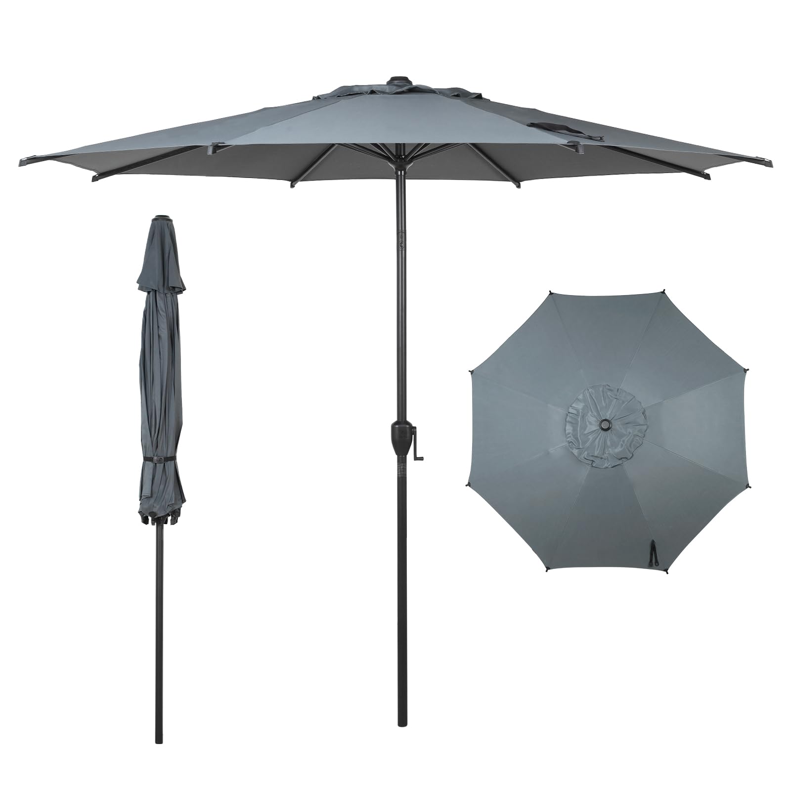 Abba Patio 9FT Lyon Outdoor Patio Umbrella Outdoor Table Umbrella with Push Button Tilt and Crank Market Umbrella 8 Sturdy Ribs UV Protection Waterproof for Garden Deck Backyard Pool, Navy Blue