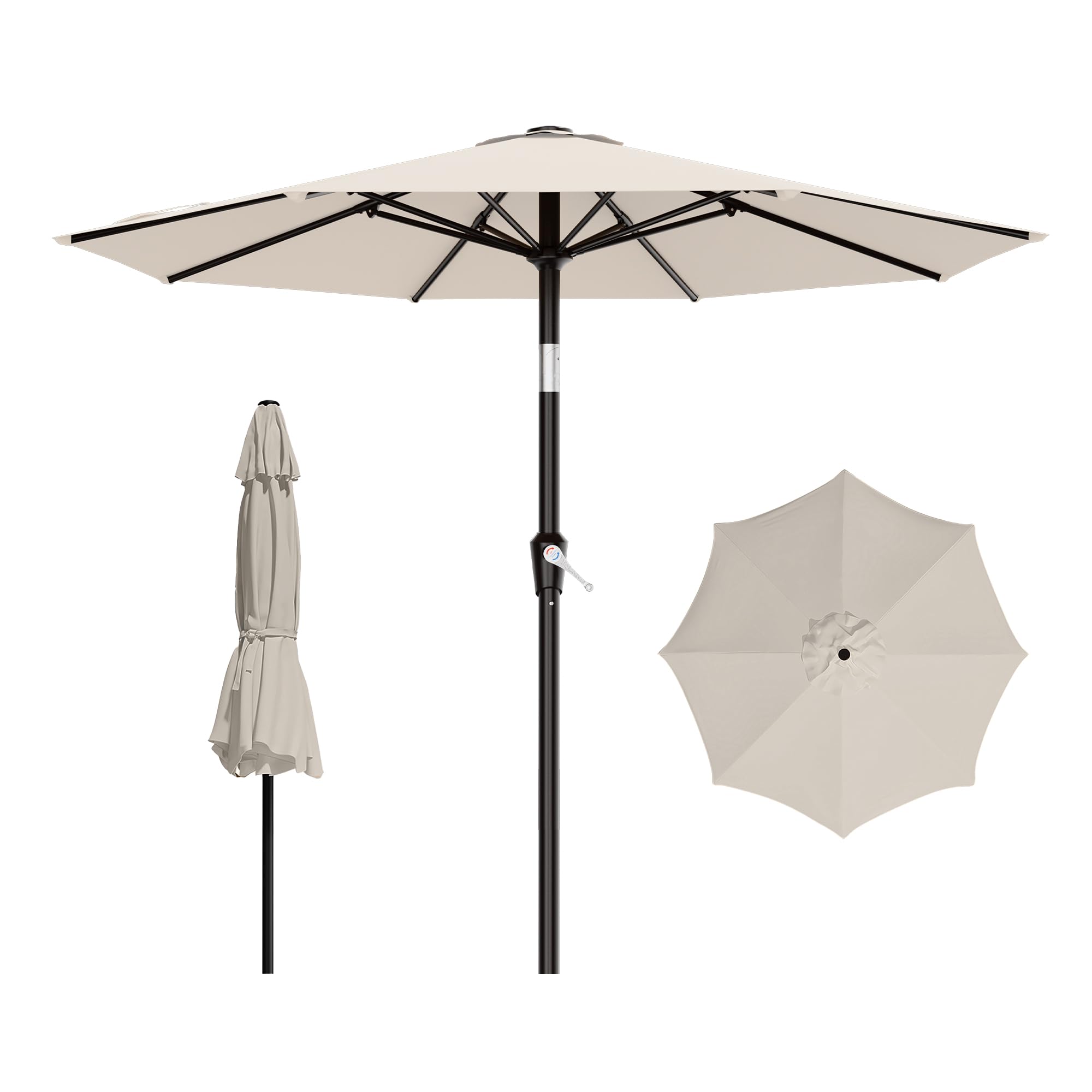 AreShark 9 FT Patio Umbrella for Outdoor, Outdoor Table Umbrella with Push Button Tilt and Crank, Outdoor Patio Umbrellas with 8 Sturdy Ribs for Market, Garden, Pool (Beige)