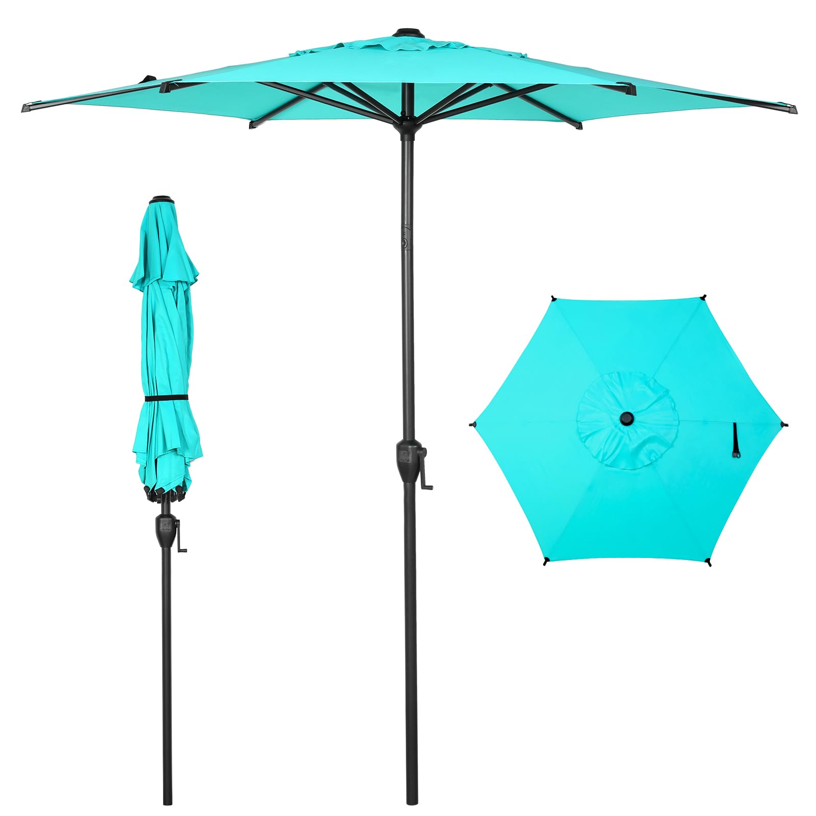 Abba Patio 9FT Lyon Outdoor Patio Umbrella Outdoor Table Umbrella with Push Button Tilt and Crank Market Umbrella 8 Sturdy Ribs UV Protection Waterproof for Garden Deck Backyard Pool, Navy Blue