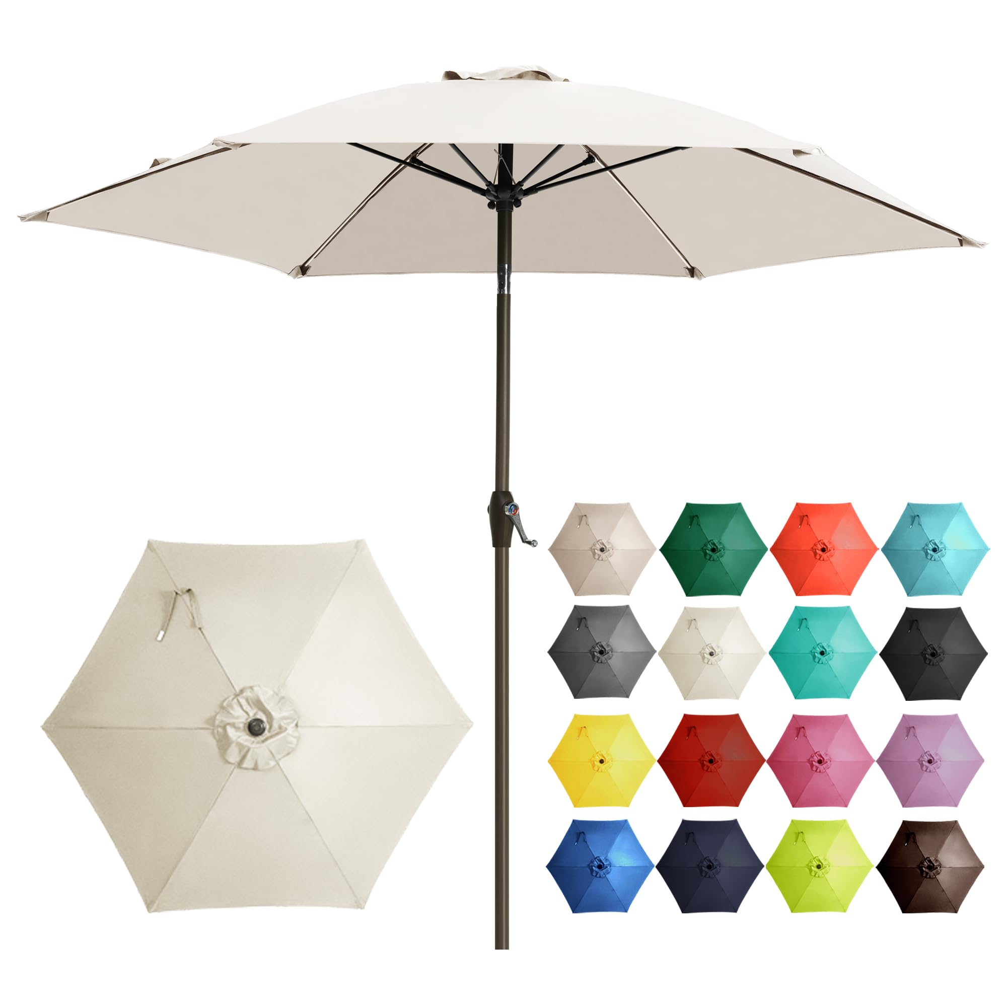 Ayge 7.5FT Large Outdoor Patio Umbrella Market Table Umbrella-UV Resistant, Easy Push Button Tilt and Crank, 6 Sturdy Fiberglass Ribs Heavy-Duty Pool Umbrella for Deck, Backyard,Garden, Yard,Beige