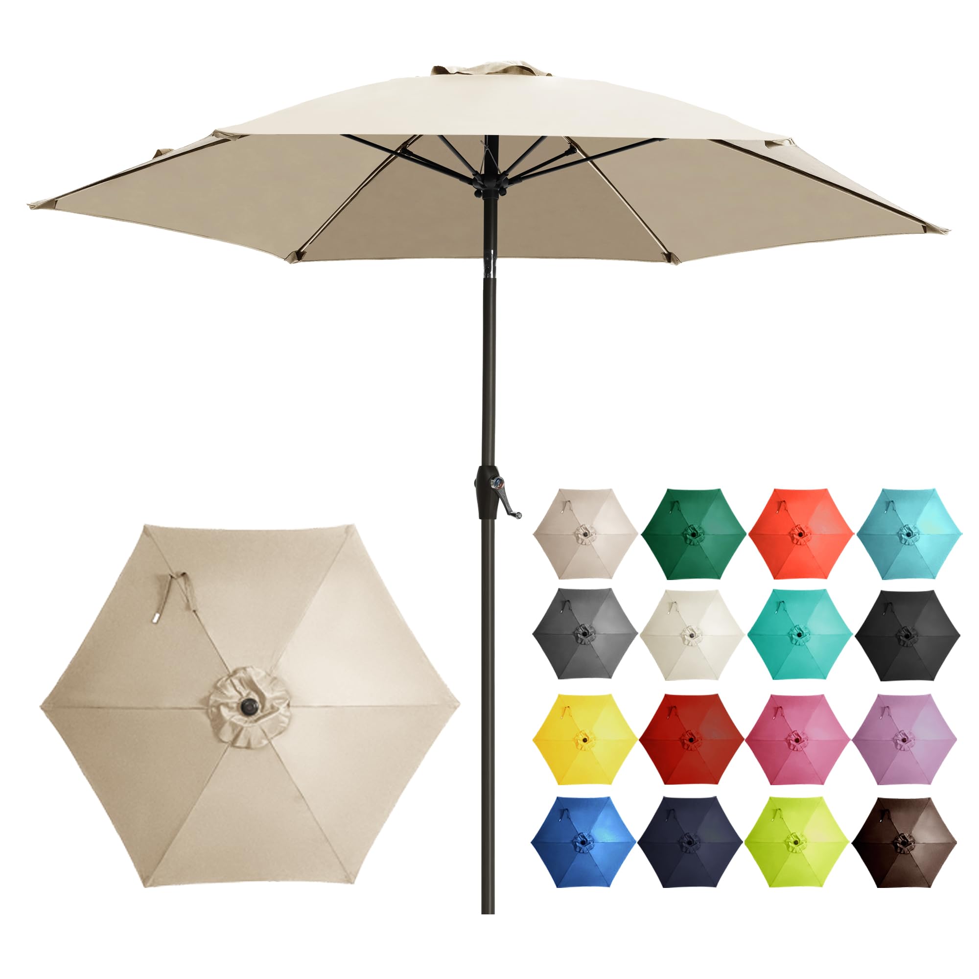 Ayge 7.5FT Large Outdoor Patio Umbrella Market Table Umbrella-UV Resistant, Easy Push Button Tilt and Crank, 6 Sturdy Fiberglass Ribs Heavy-Duty Pool Umbrella for Deck, Backyard,Garden, Yard,Beige