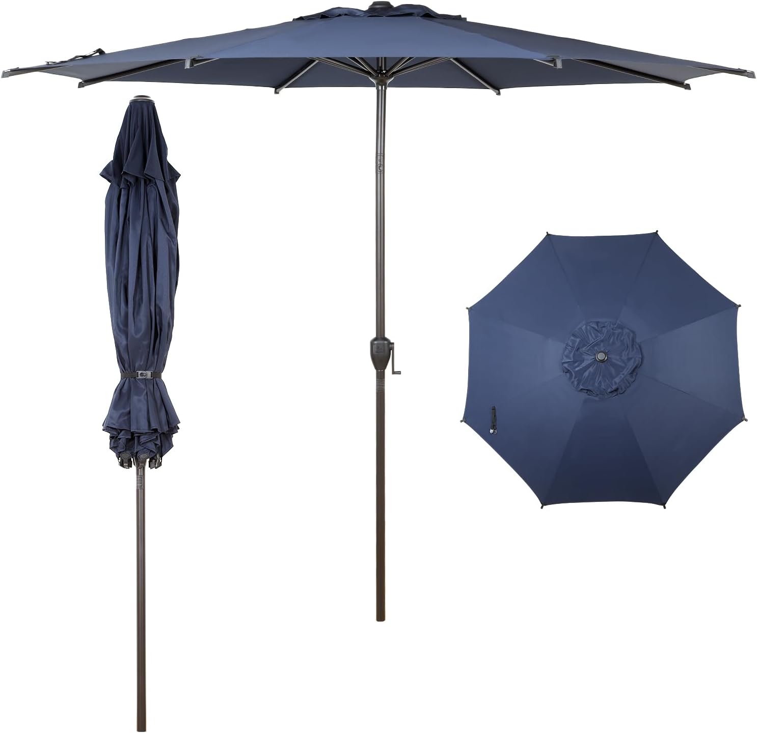 Abba Patio 9FT Lyon Outdoor Patio Umbrella Outdoor Table Umbrella with Push Button Tilt and Crank Market Umbrella 8 Sturdy Ribs UV Protection Waterproof for Garden Deck Backyard Pool, Navy Blue