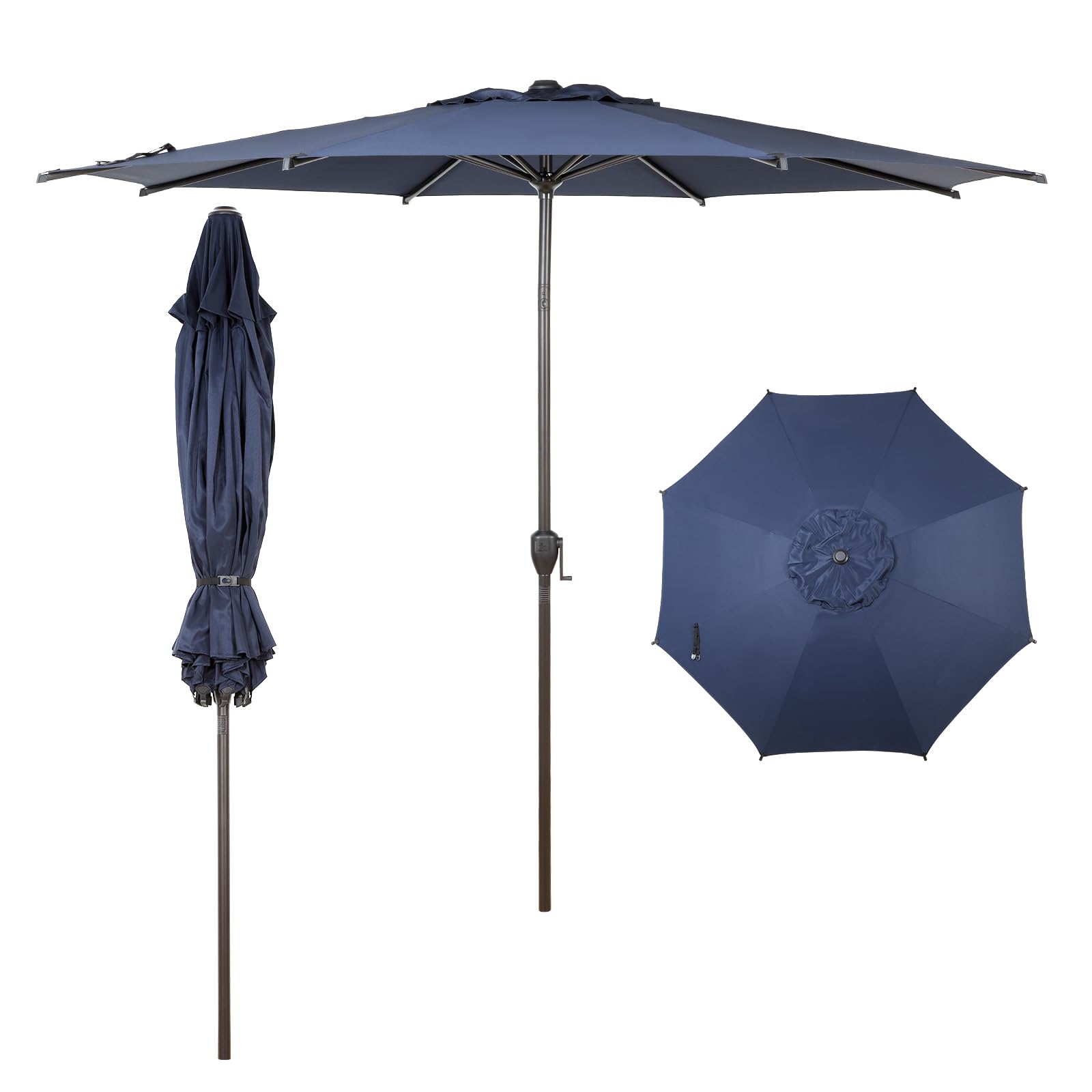 Abba Patio 9FT Lyon Outdoor Patio Umbrella Outdoor Table Umbrella with Push Button Tilt and Crank Market Umbrella 8 Sturdy Ribs UV Protection Waterproof for Garden Deck Backyard Pool, Navy Blue