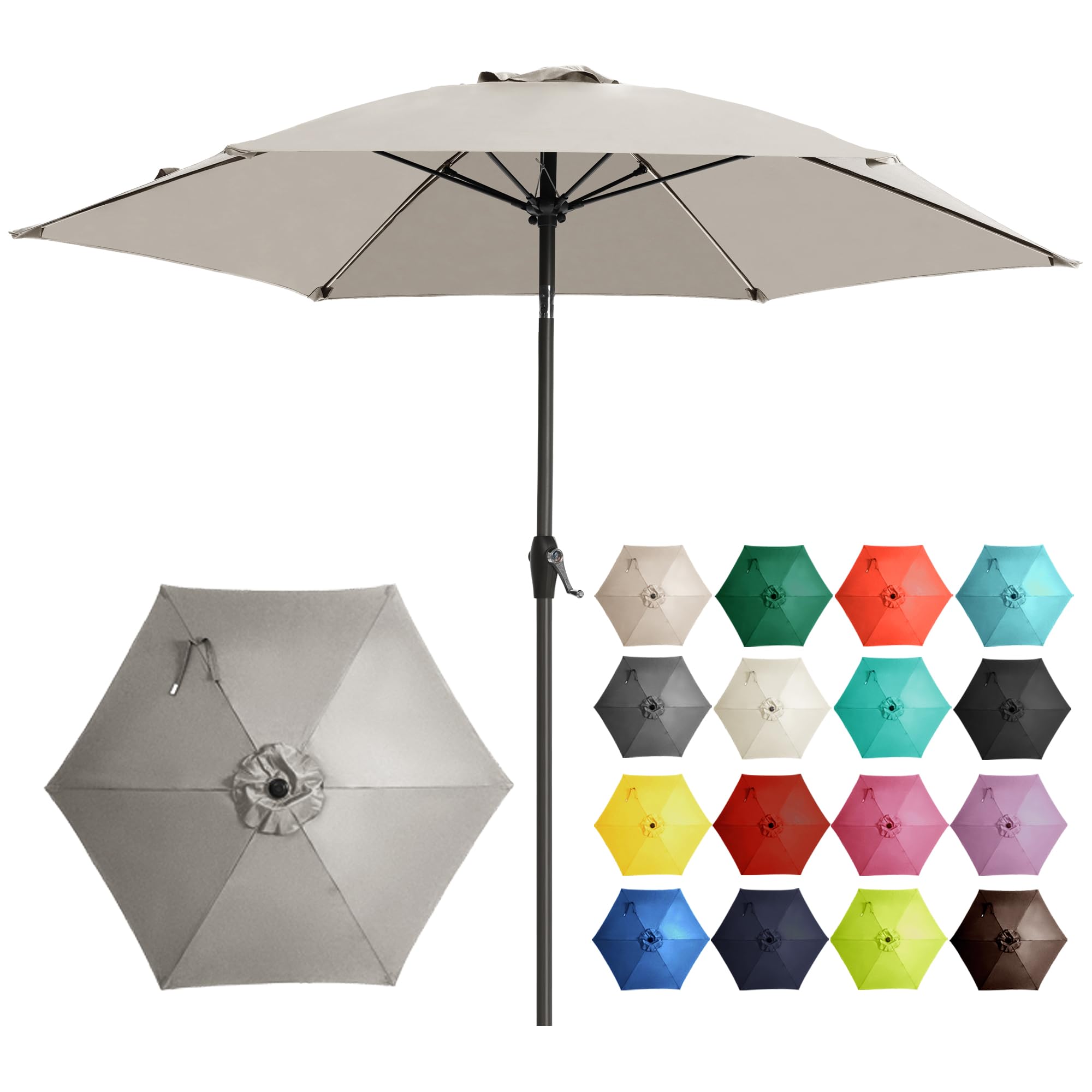 Ayge 7.5FT Large Outdoor Patio Umbrella Market Table Umbrella-UV Resistant, Easy Push Button Tilt and Crank, 6 Sturdy Fiberglass Ribs Heavy-Duty Pool Umbrella for Deck, Backyard,Garden, Yard,Beige