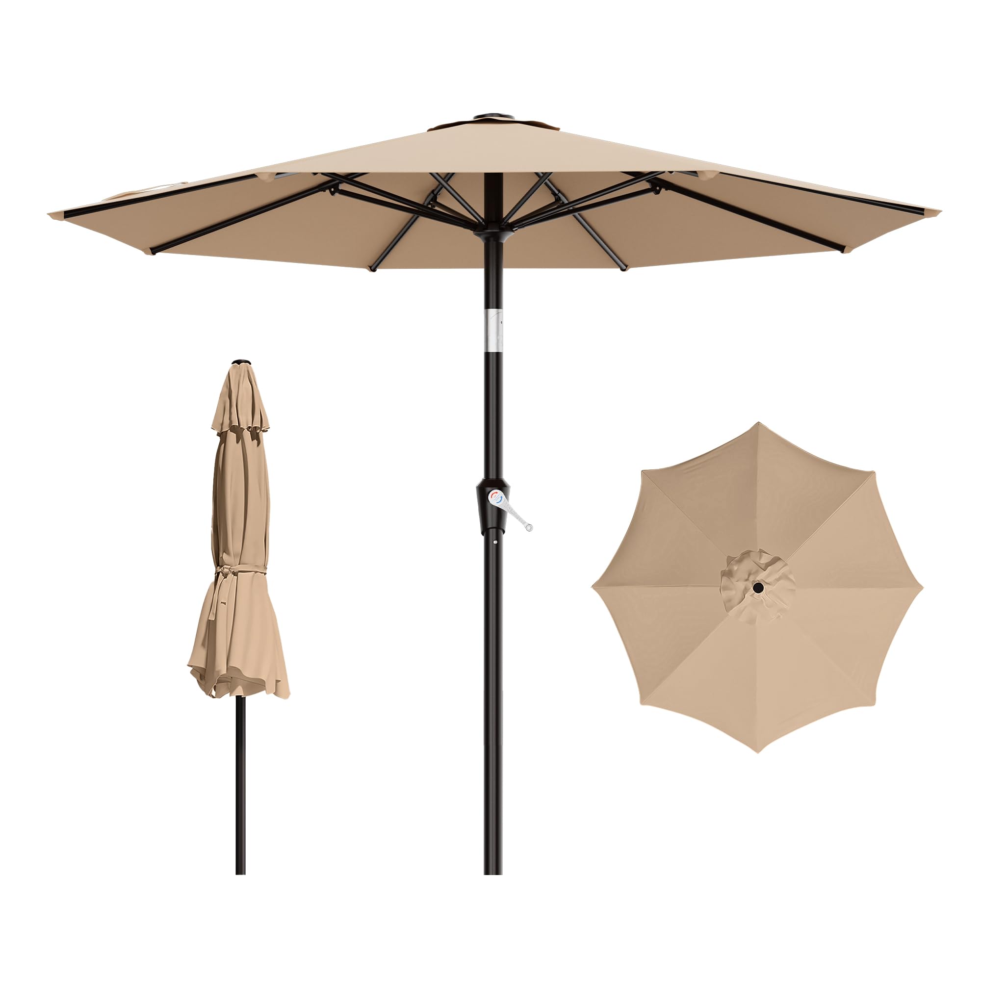 AreShark 9 FT Patio Umbrella for Outdoor, Outdoor Table Umbrella with Push Button Tilt and Crank, Outdoor Patio Umbrellas with 8 Sturdy Ribs for Market, Garden, Pool (Beige)