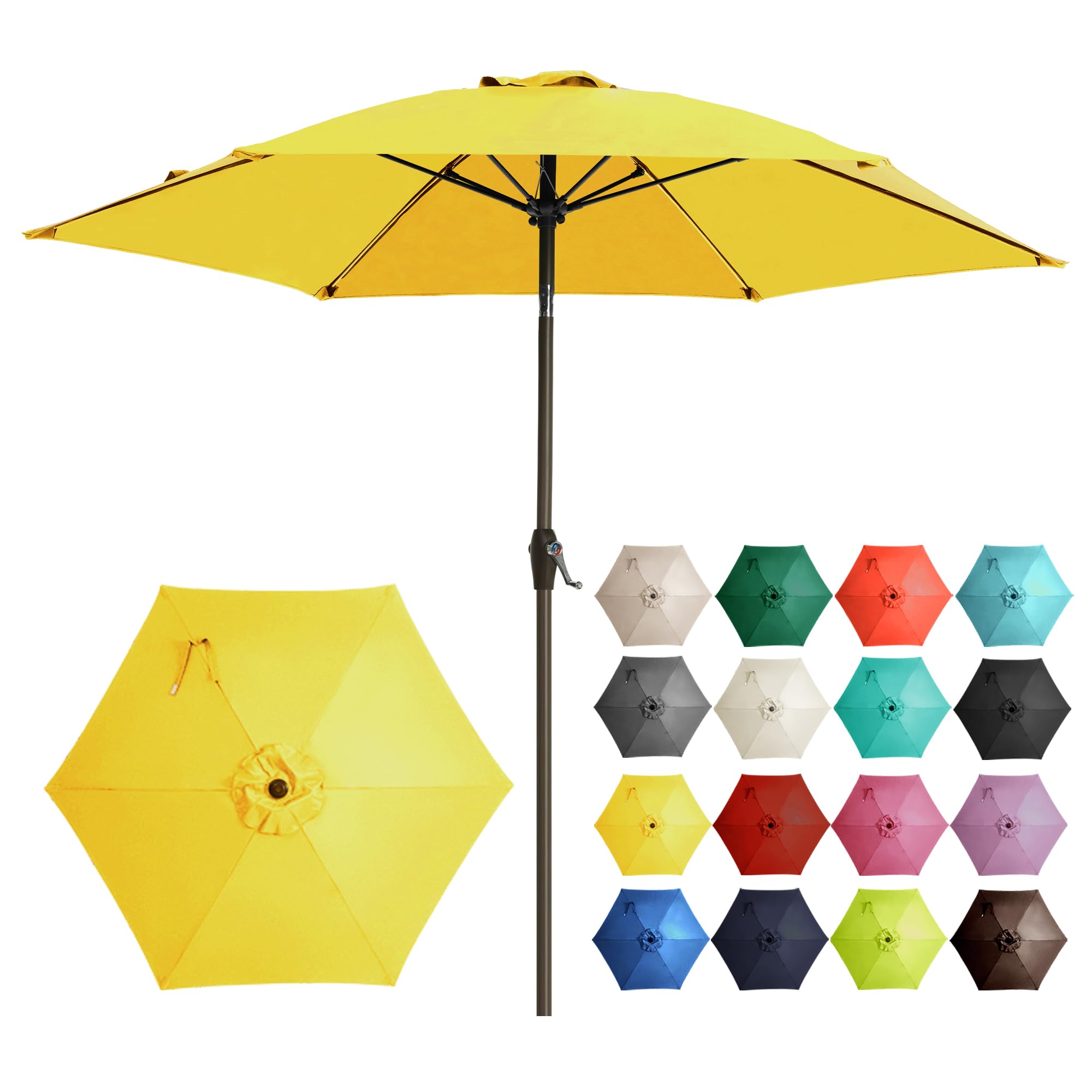 Ayge 7.5FT Large Outdoor Patio Umbrella Market Table Umbrella-UV Resistant, Easy Push Button Tilt and Crank, 6 Sturdy Fiberglass Ribs Heavy-Duty Pool Umbrella for Deck, Backyard,Garden, Yard,Beige