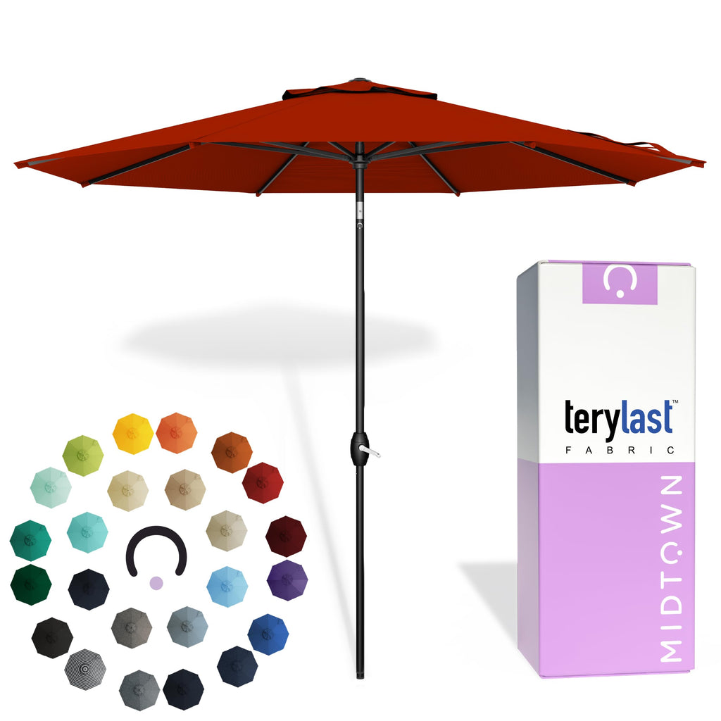 Midtown Umbrellas - 10-Year-No-Fade 9 Ft Patio Umbrella with Terylast Fabric, Auto-Tilt Aluminum Frame and 8 Reinforced Ribs for Deck, Pool, Garden & Beach - Cobalt Blue Canopy, Black Pole