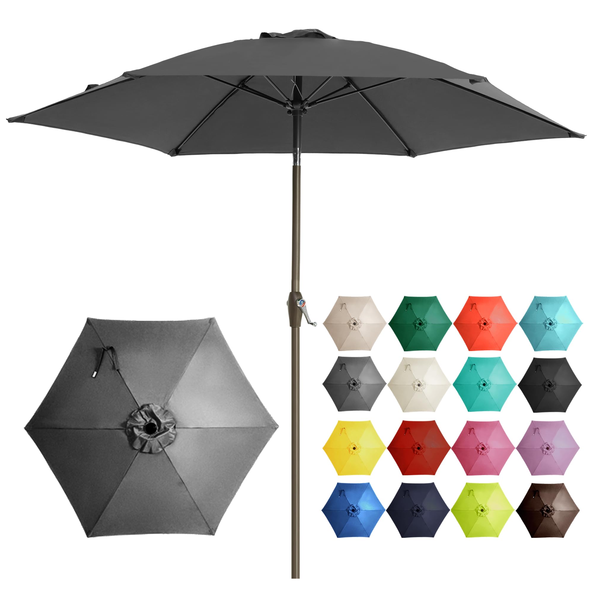 Ayge 7.5FT Large Outdoor Patio Umbrella Market Table Umbrella-UV Resistant, Easy Push Button Tilt and Crank, 6 Sturdy Fiberglass Ribs Heavy-Duty Pool Umbrella for Deck, Backyard,Garden, Yard,Beige