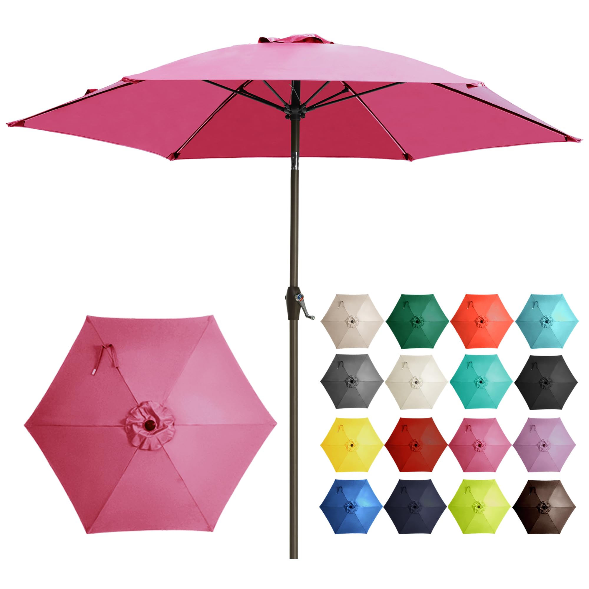 Ayge 7.5FT Large Outdoor Patio Umbrella Market Table Umbrella-UV Resistant, Easy Push Button Tilt and Crank, 6 Sturdy Fiberglass Ribs Heavy-Duty Pool Umbrella for Deck, Backyard,Garden, Yard,Beige