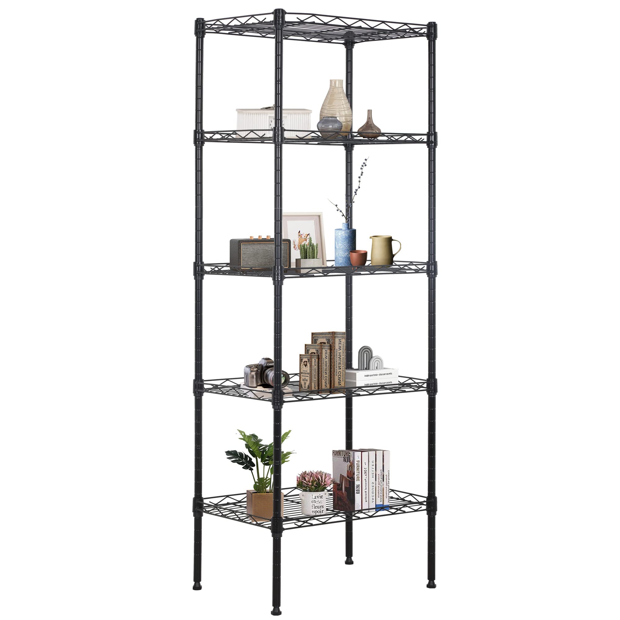 FDW 14" D×36" W×72" H Wire Shelving Unit Commercial Metal Shelf with 5 Tier Adjustable Layer Rack Strong Steel for Restaurant Garage Pantry Kitchen Garage，Black