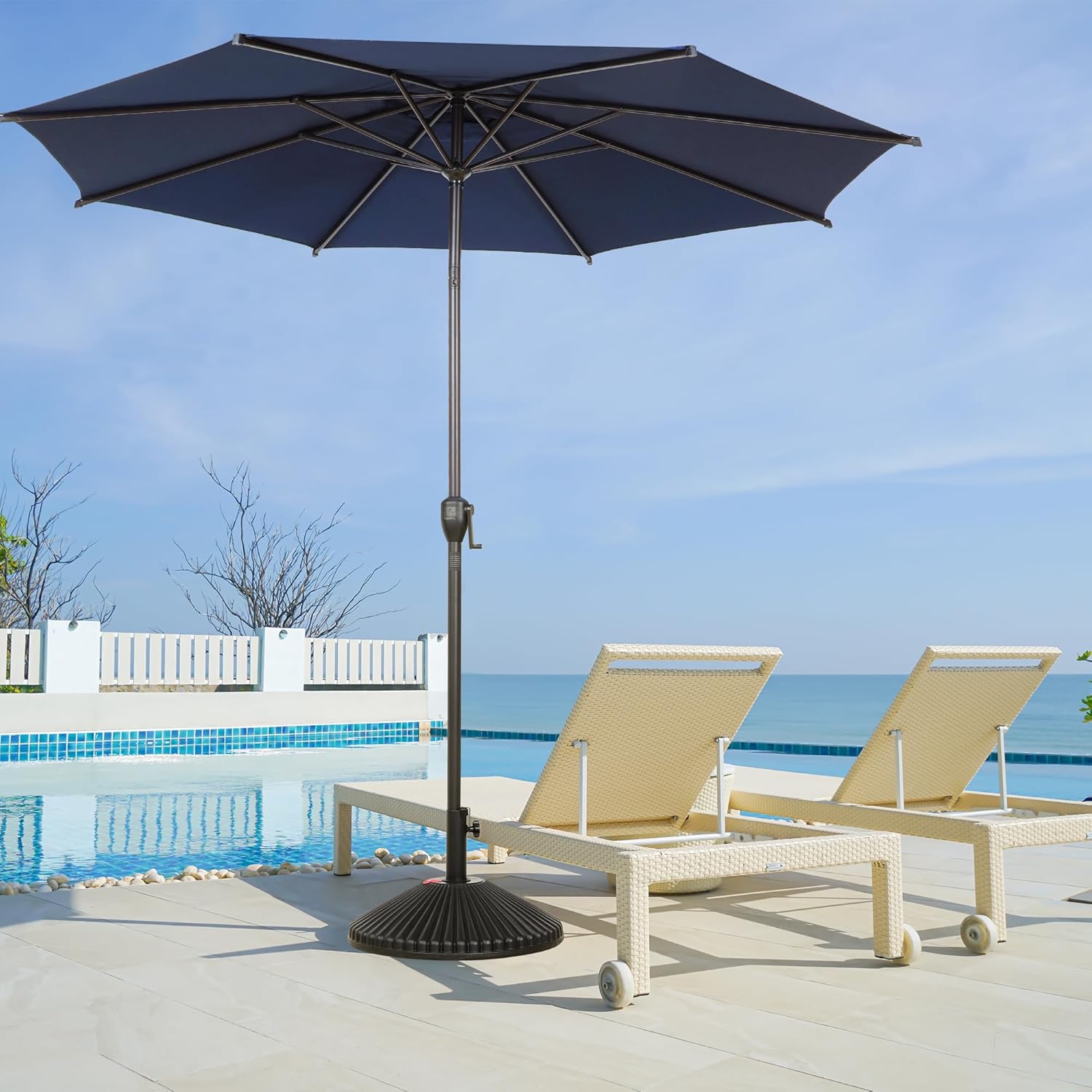 Abba Patio 9FT Lyon Outdoor Patio Umbrella Outdoor Table Umbrella with Push Button Tilt and Crank Market Umbrella 8 Sturdy Ribs UV Protection Waterproof for Garden Deck Backyard Pool, Navy Blue