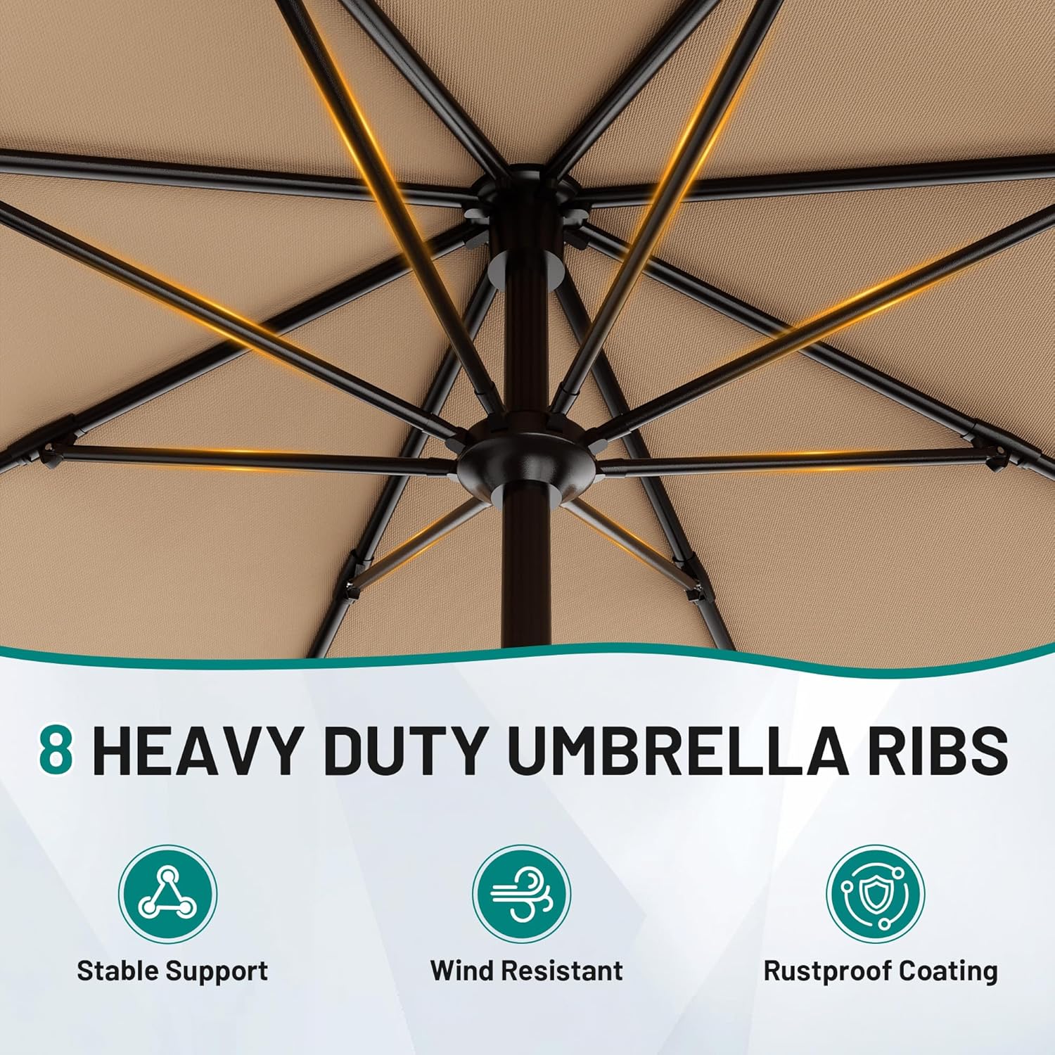 AreShark 9 FT Patio Umbrella for Outdoor, Outdoor Table Umbrella with Push Button Tilt and Crank, Outdoor Patio Umbrellas with 8 Sturdy Ribs for Market, Garden, Pool (Beige)